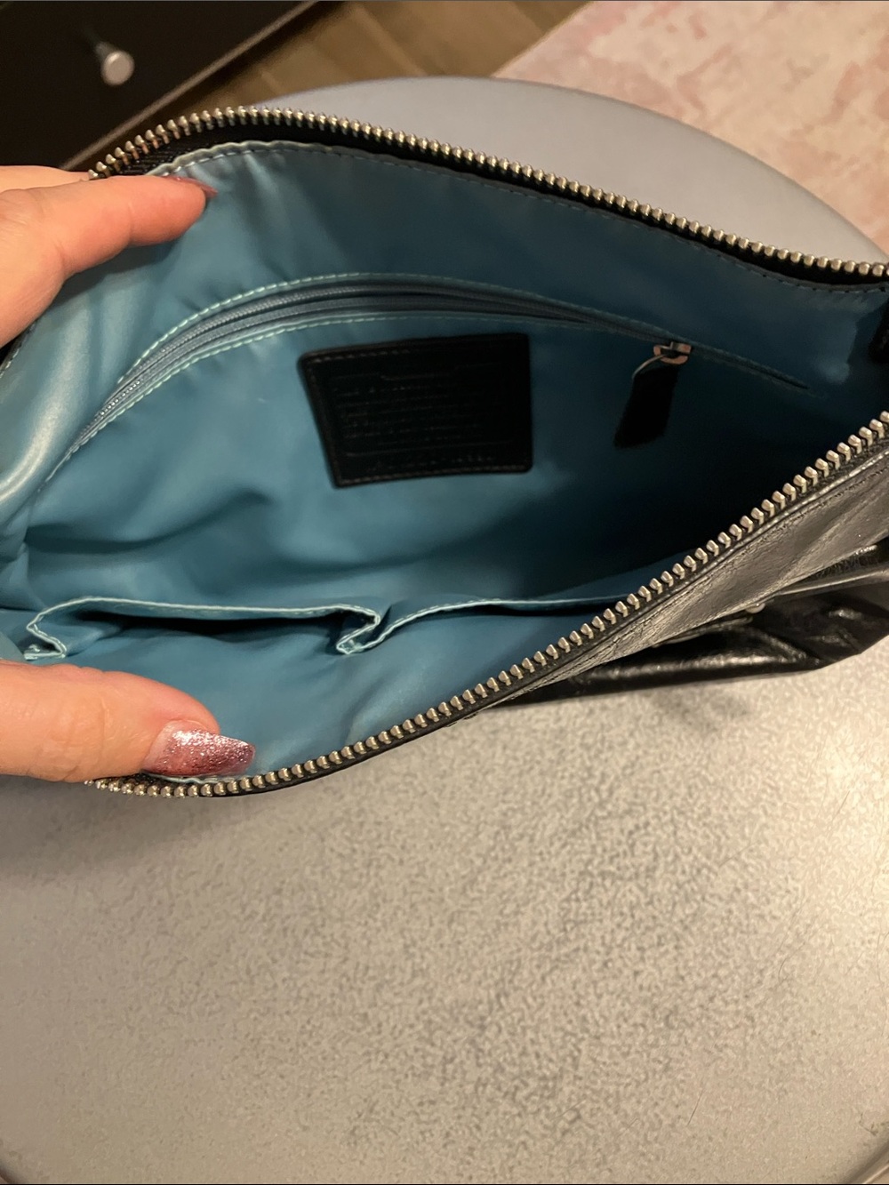 Coach Black Patent Leather Double-Pocket Shoulder Bag - Picture 3 of 6